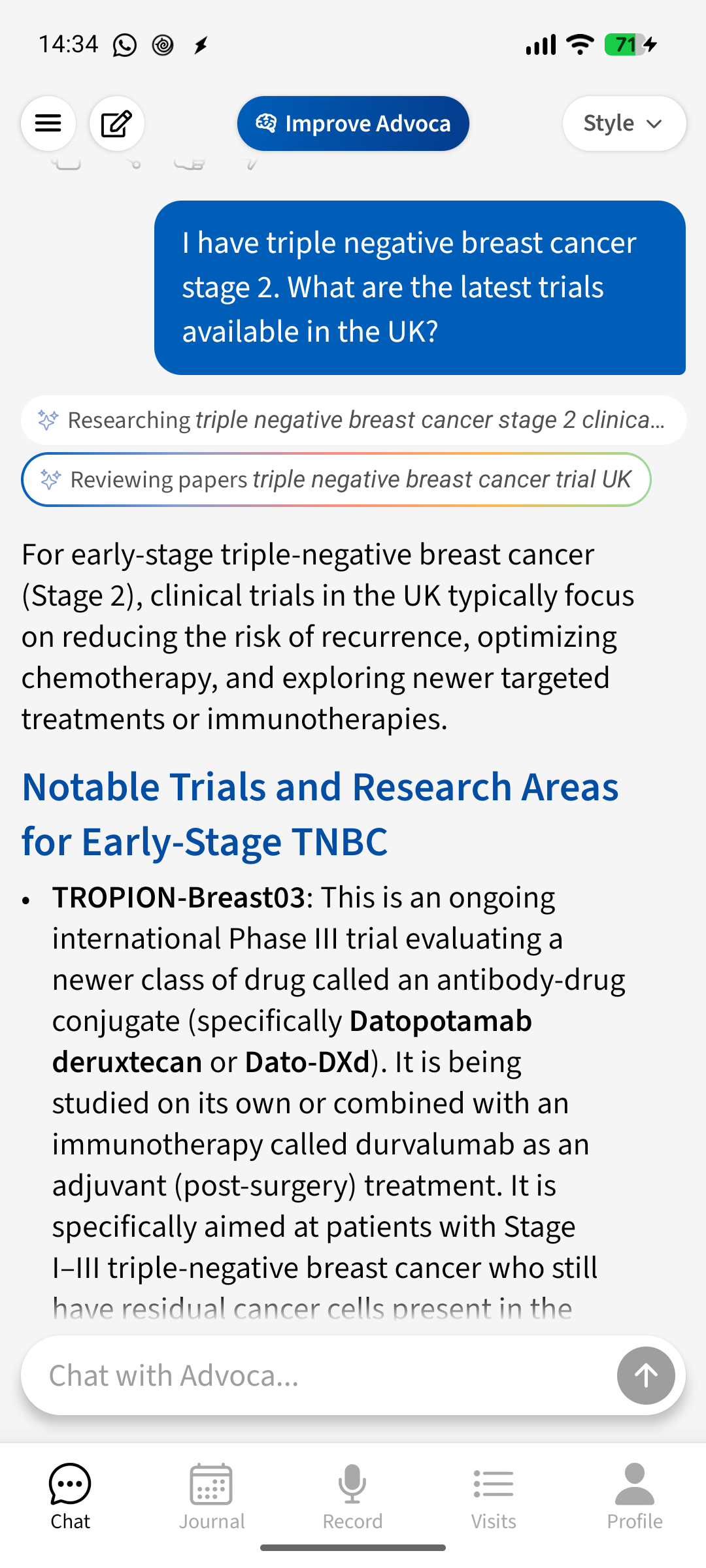 Research review searching a condition and explaining a study in plain language