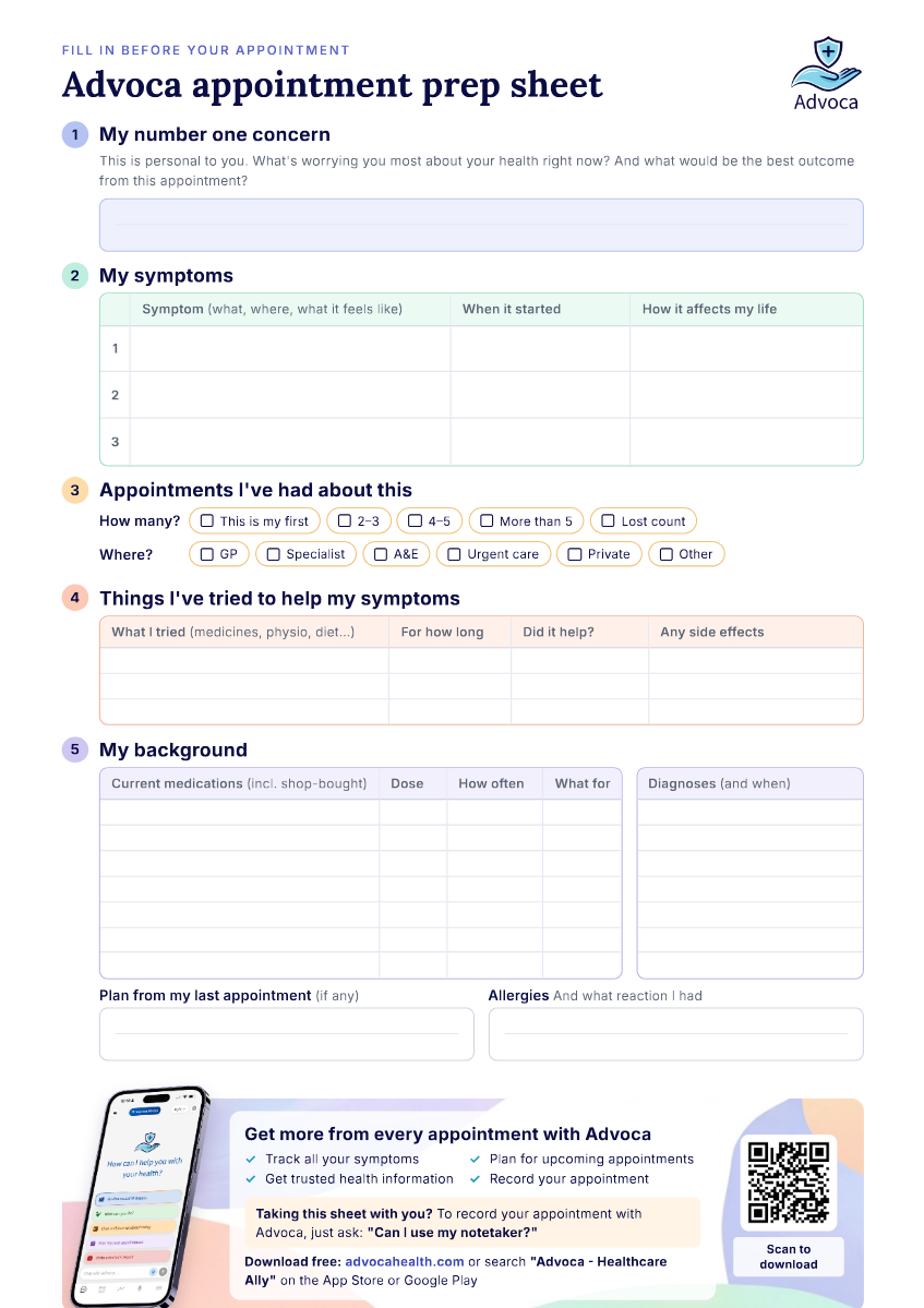 Advoca appointment prep sheet