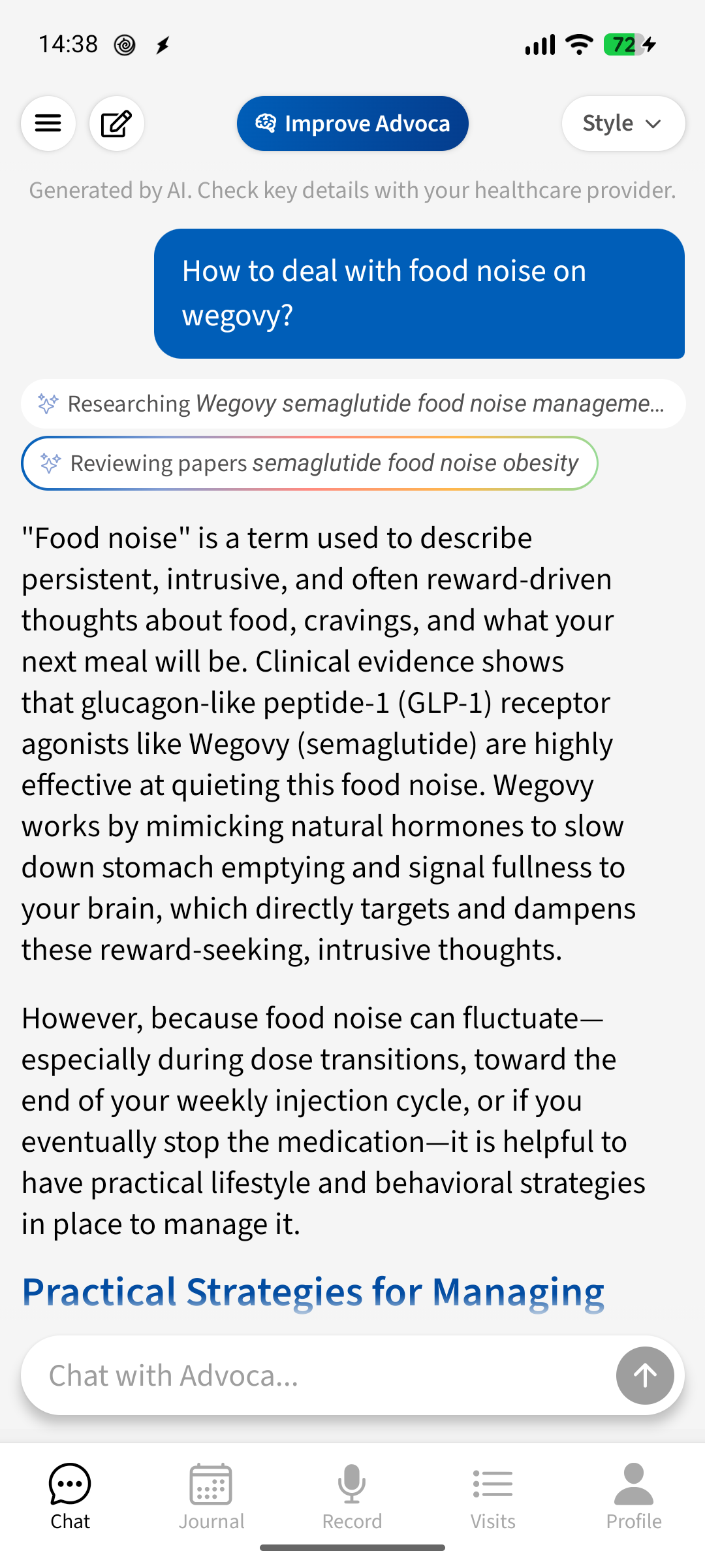 Advoca giving practical strategies for managing food noise on a GLP-1 medication